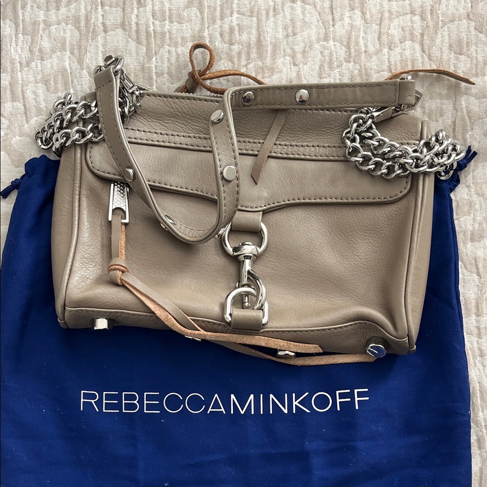 Rebecca Minkoff Taupe Leather Crossbody Bag with Silver Chain